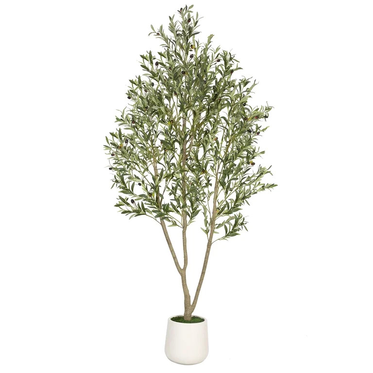 Romswi Artificial Olive Tree 7 FT, with White Pot, Olive Faux Trees Realistic Leaves Silk Tree fo... | Walmart (US)