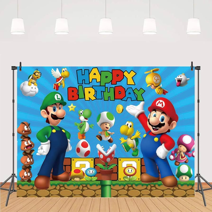 chaungda 7x5ft Super Mario Gold Coin Video Game Happy Birthday Theme Photography Backdrops Childr... | Amazon (US)