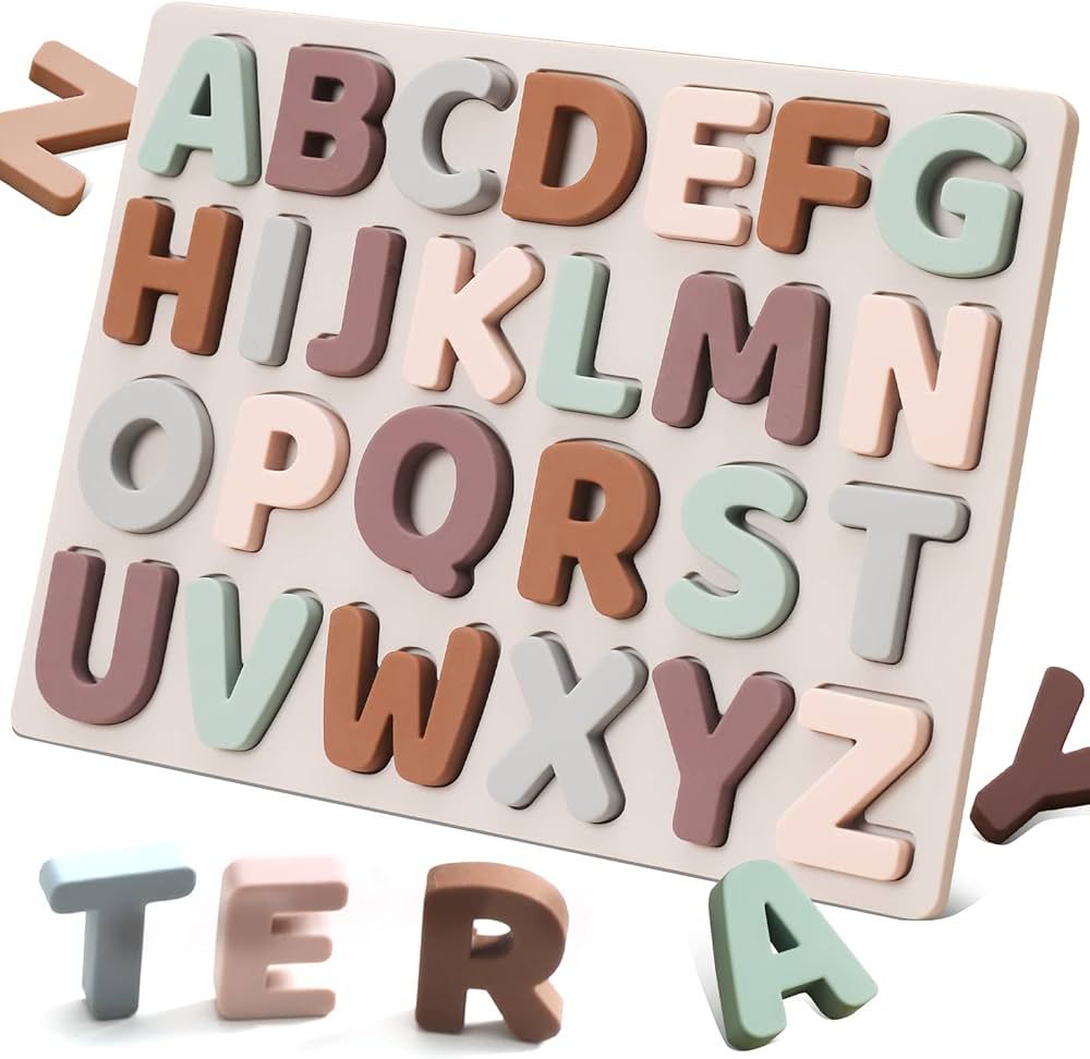 Macabaka Silicone Alphabet Puzzle, ABC Puzzle Shape Alphabet Toys with Puzzle Board & Soft Letter... | Amazon (US)