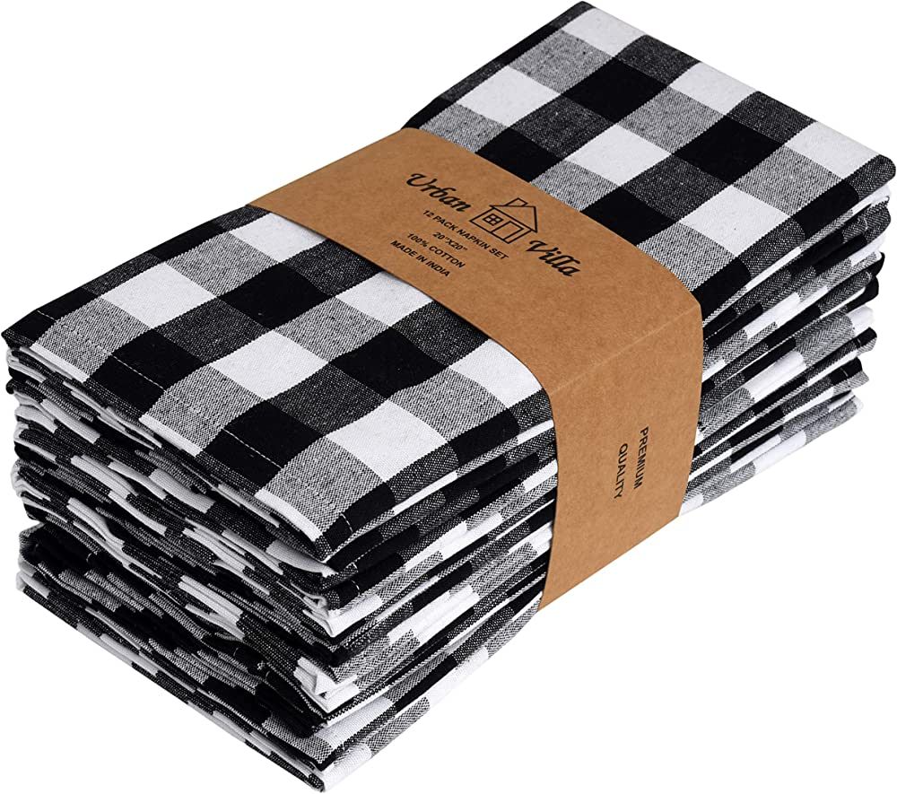 Urban Villa Dinner Napkins Buffalo Checks Cloth Napkins Set of 12 Black/White Color Checks 100% C... | Amazon (US)