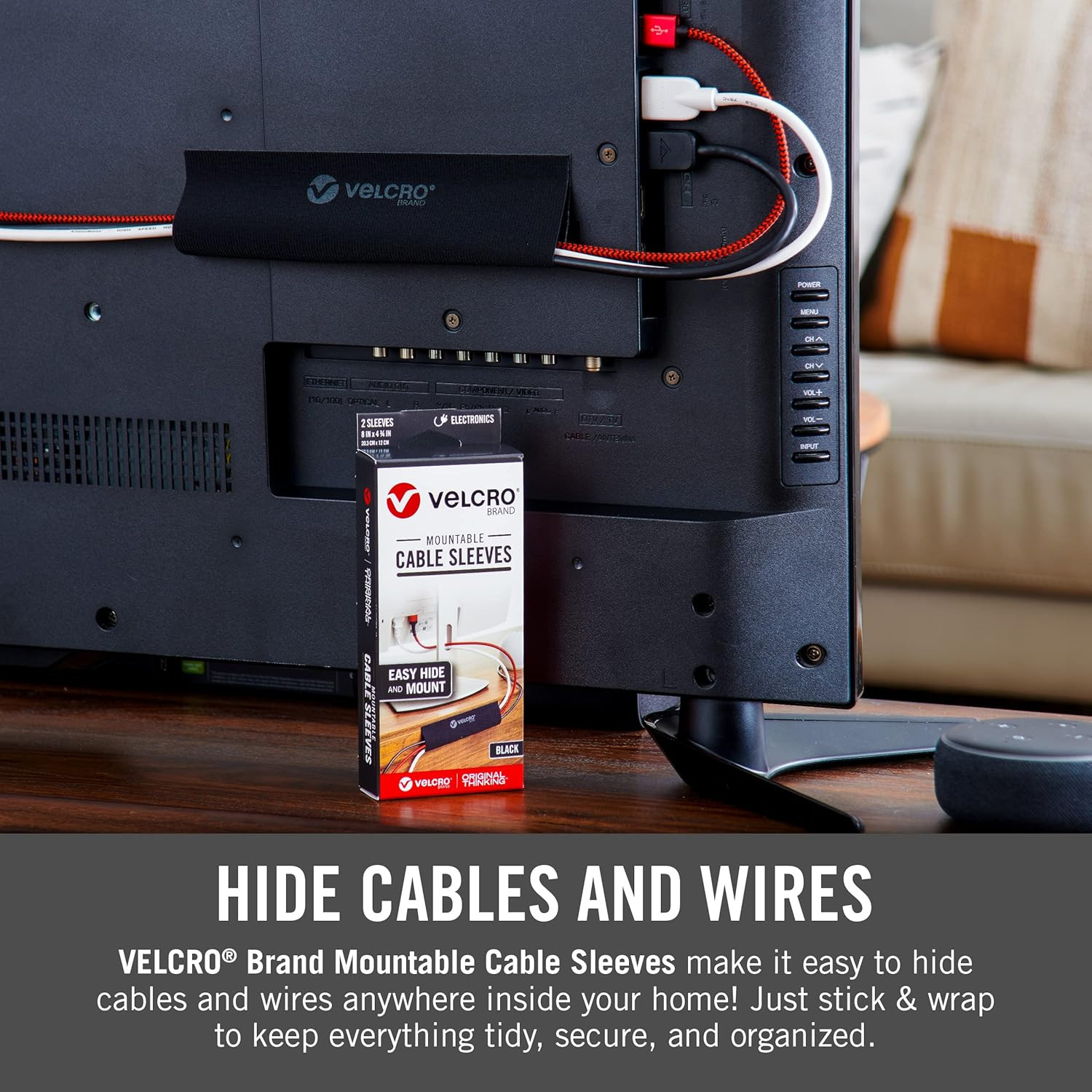 VELCRO Brand Cord Hider Wire Covers For Wall, Desk, 3-Ft Cut to Length, Mountable Cable Sleeve wi... | Amazon (US)