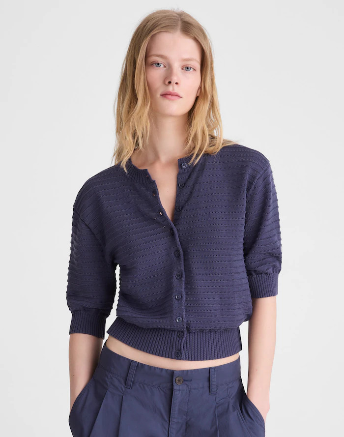 Textured Short-Sleeve Cardigan in 100% Cotton | Madewell