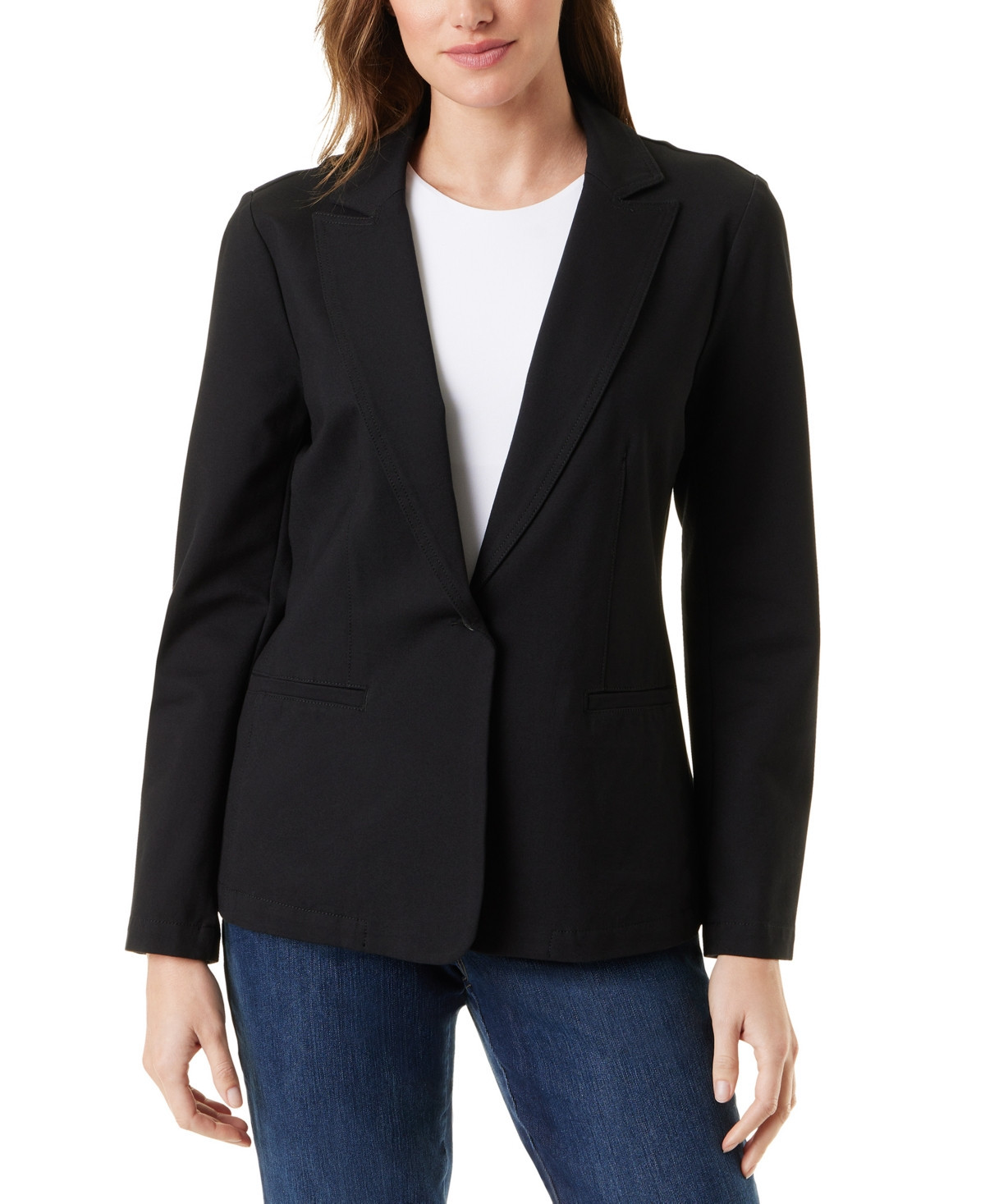 Gloria Vanderbilt Women's Denim One-Button Blazer - Black | Macy's
