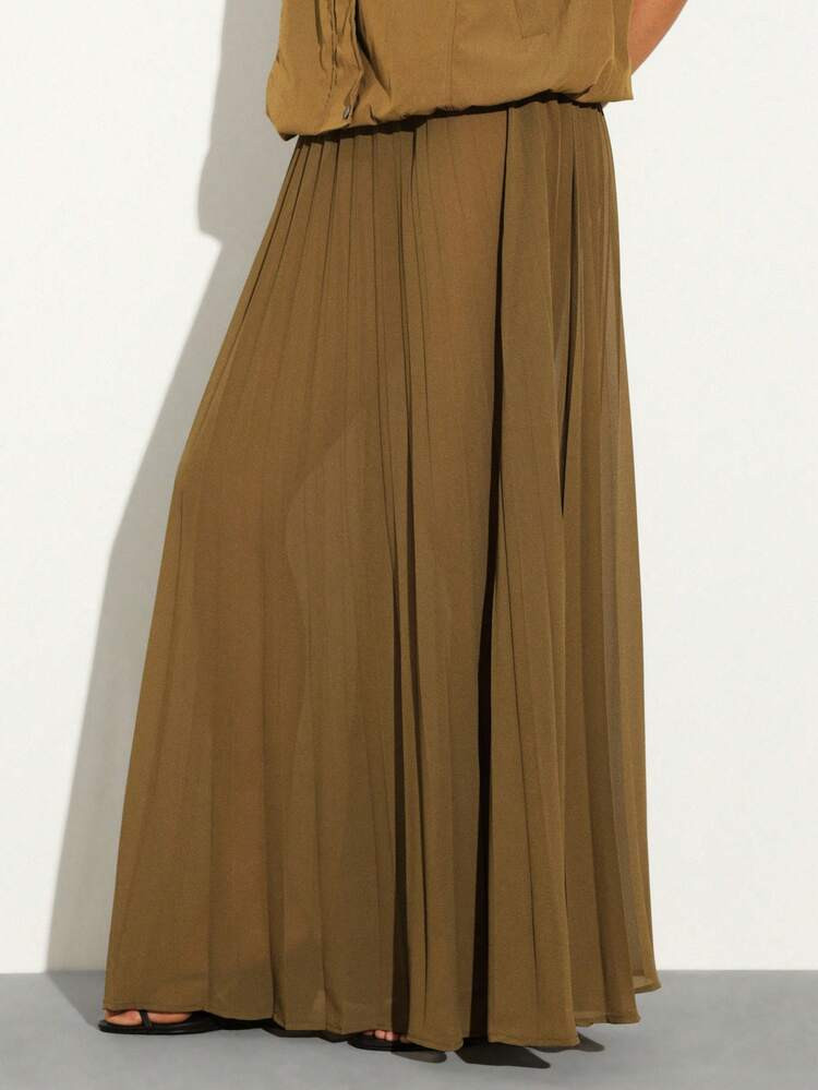 KSTM Chiffon Pleated Maxi Skirt High Waisted Flowy Long Skirt Boho Style Floor Length Elegant For... | SHEIN