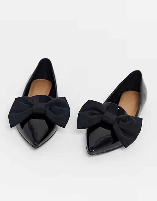 ASOS DESIGN Lake bow pointed ballet flats in black | ASOS (Global)