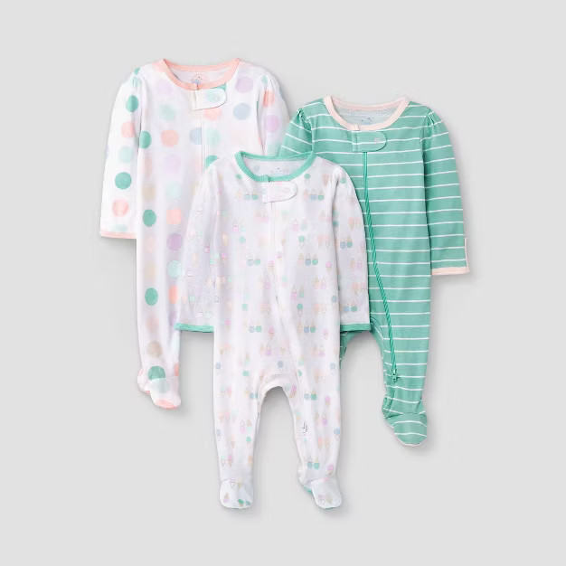 Baby Girls' 3pk 'Summer Ice Cream' Sleep N' Play - Cloud Island™ Cream | Target