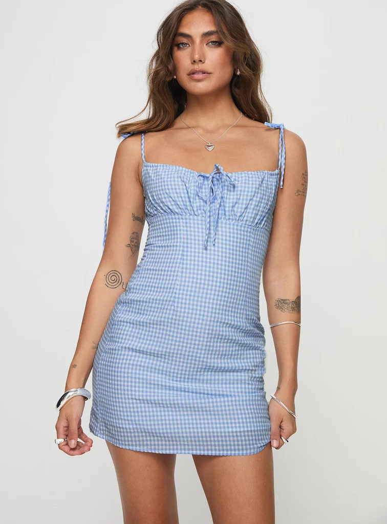 Camario Mini Dress Blue Check | Princess Polly US