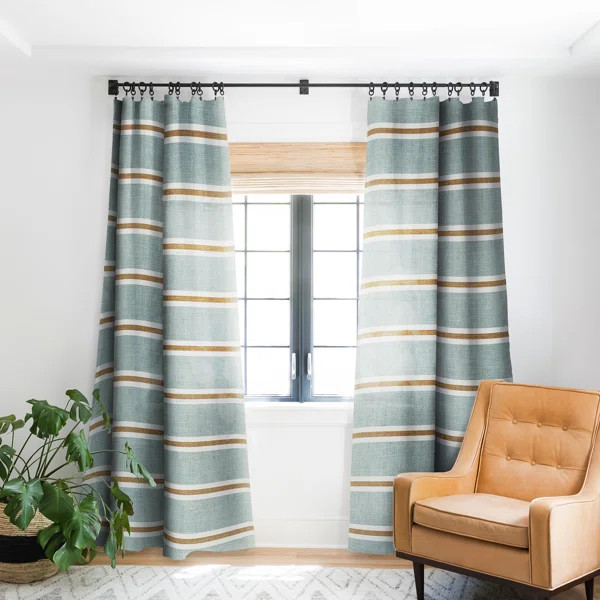 Little Arrow Design Co Cadence Stripes Dusty Blue 1pc Blackout Window Curtain Panel | Wayfair North America