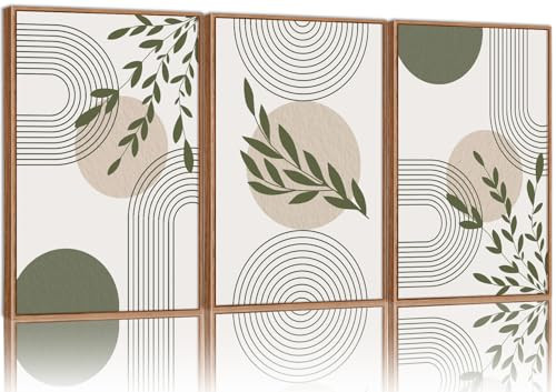 YeeHomedec Boho Sage Green Framed Canvas Wall Art, Mid Century Modern Wall Decor, Large Minimalist Art Print, Abstract Geometric Leaf Art Painting for Bathroom Living Room Bedroom Office 16"x24"x3 | Amazon (US)