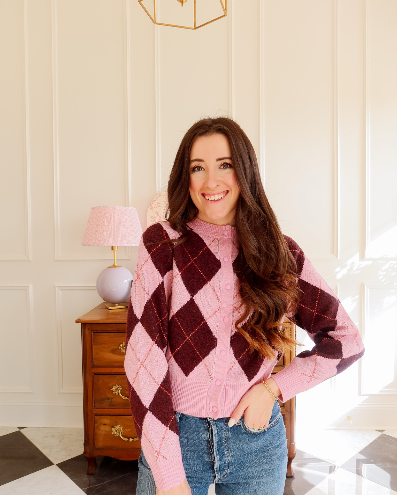 Pink check cardigan | under $100 

#LTKdayinmylife #LTKootd #LTKValentine