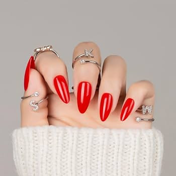 30Pcs Christmas Red Almond Press On Nails Reusable Fake Nails- Supremely Fit & Natural Soft Gel N... | Amazon (US)