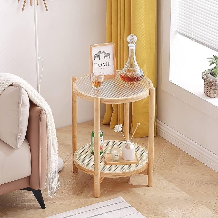 Tiita Rattan Coffee Table, Round End Table, 19.7Inch Modern Side Table, Small Bamboo Living Room ... | Amazon (US)