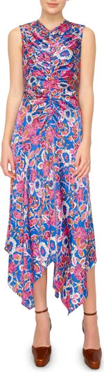 Floral Print Ruched Satin Midi Dress | Nordstrom