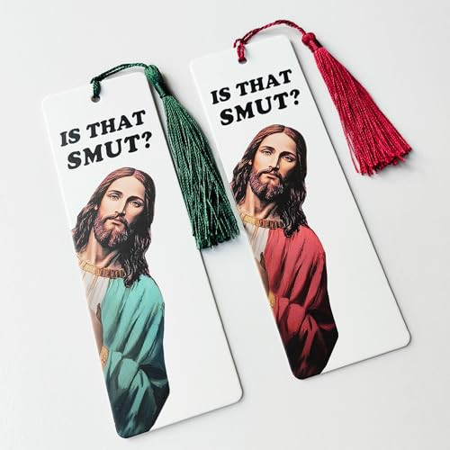 Is That Smut Bookmark, Funny Peeking Jesus Bookmark, Book Lover Gift, Smut Lover Reader Gift, Bookmark with Tassel, Pack of 2 (Red, Green) | Amazon (US)