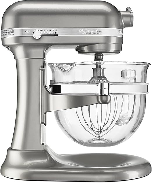 KitchenAid 6500 Series Sugar-Pearl Silver Stand Mixer with Glass Bowl KSM6521XSR, 6 qt. | Amazon (US)