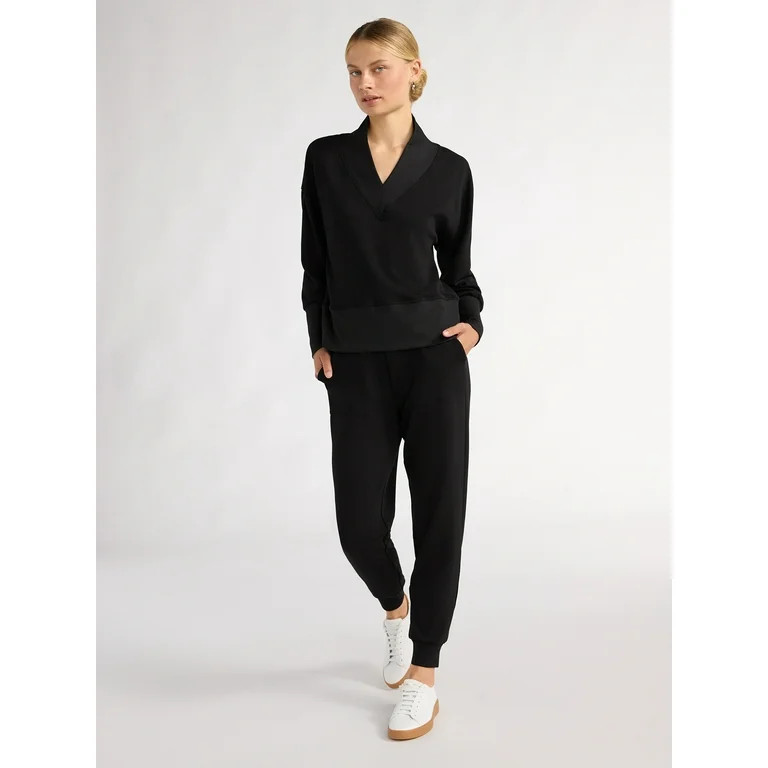 Scoop Women's and Women's Plus Ultimate ScubaKnit V-Neck Sweatshirt, Sizes XS-4X - Walmart.com | Walmart (US)