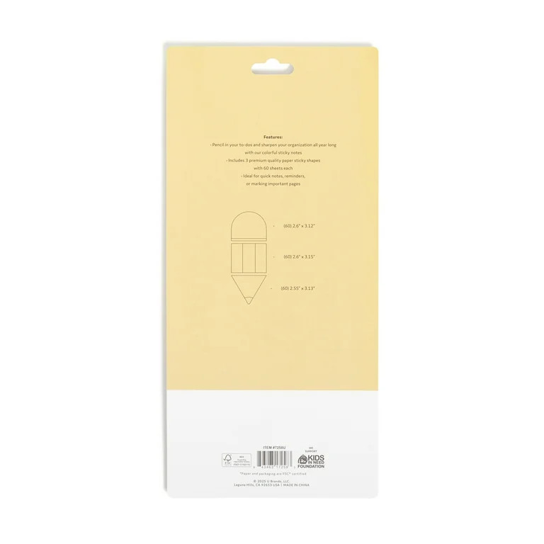 U Brands Sticky Notes, Set of 3, 60 Sheets Each, Pencil, Assorted Sizes | Walmart (US)