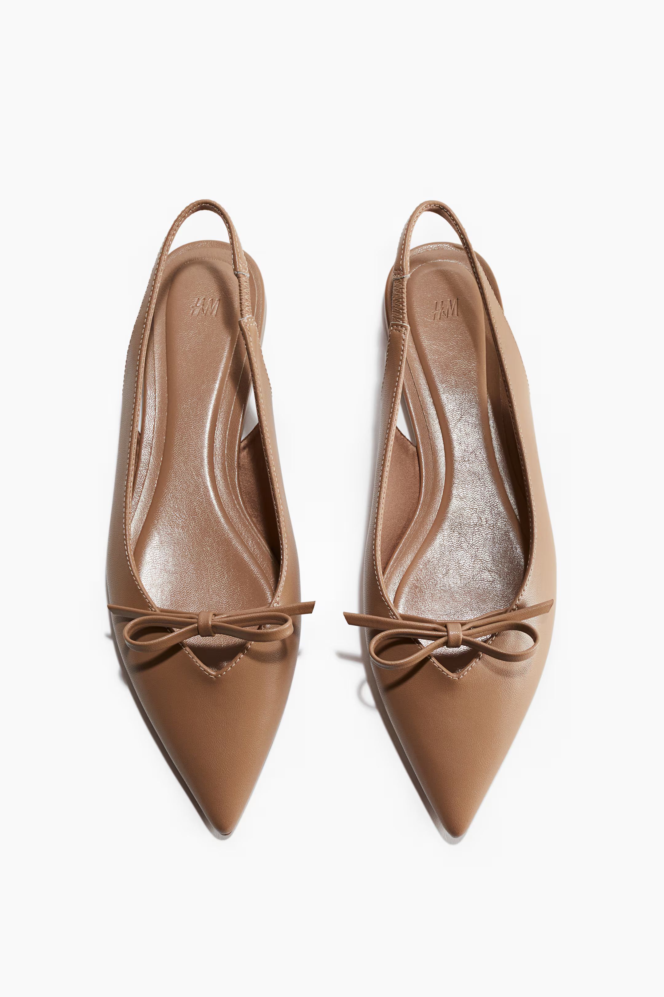 Bow-decorated slingbacks - No heel - Beige - Ladies | H&M GB | H&M (UK, MY, IN, SG, PH, TW, HK)