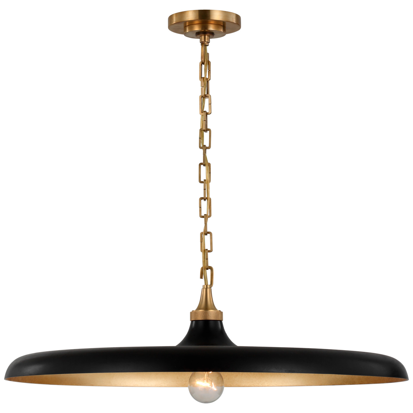 Piatto Large Pendant in Hand-Rubbed Antique Brass with Aged Iron Shade | Visual Comfort