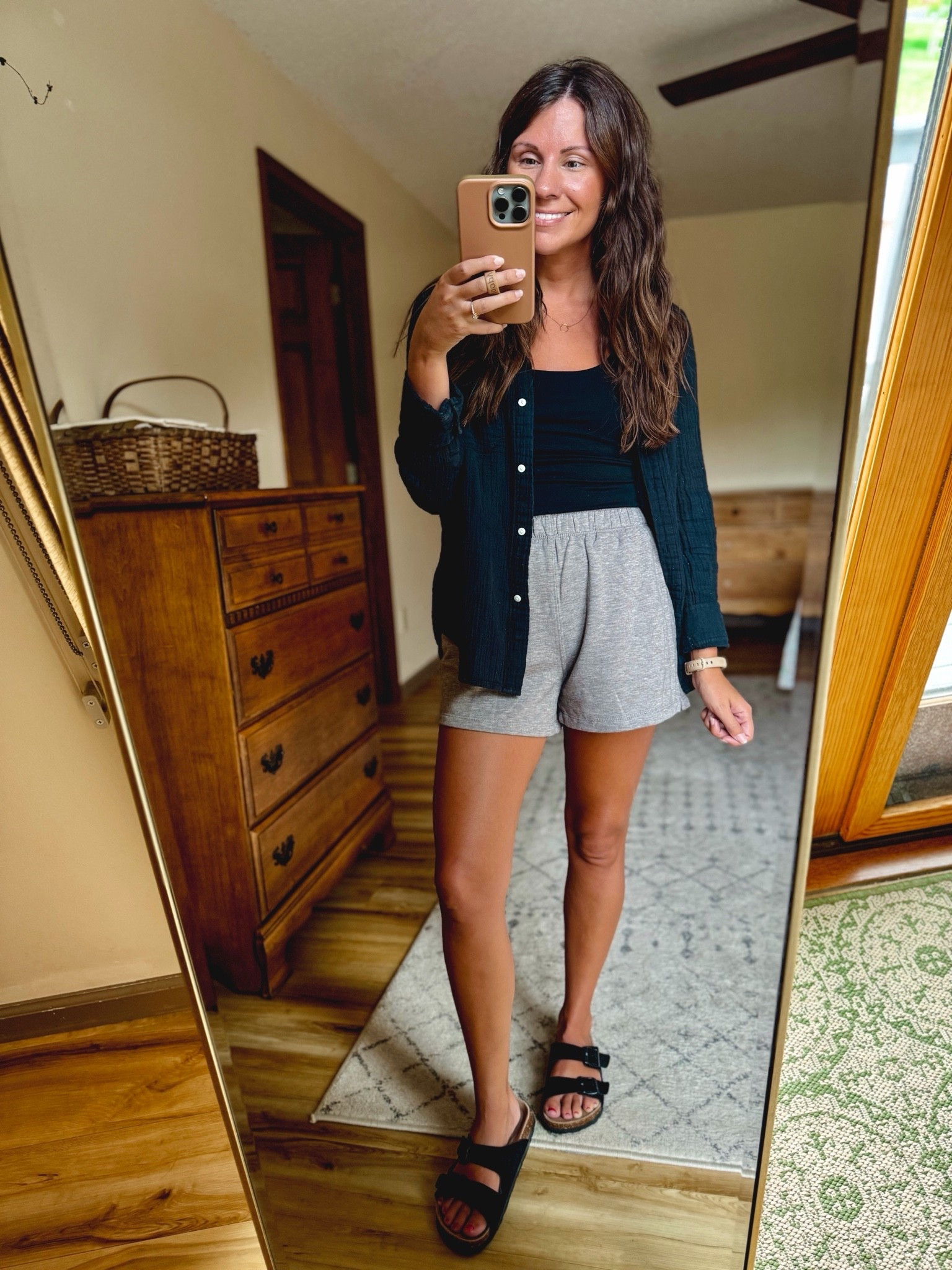 Comfy mom outfit! Happy September!
🖤

My tank is size small, my shorts are size xs (come in a 2 pack—this is driftwood heather) and my cotton button up is also size xs. My sandals fit true to size (6)

#LTKPetite #LTKSeasonal #LTKootd