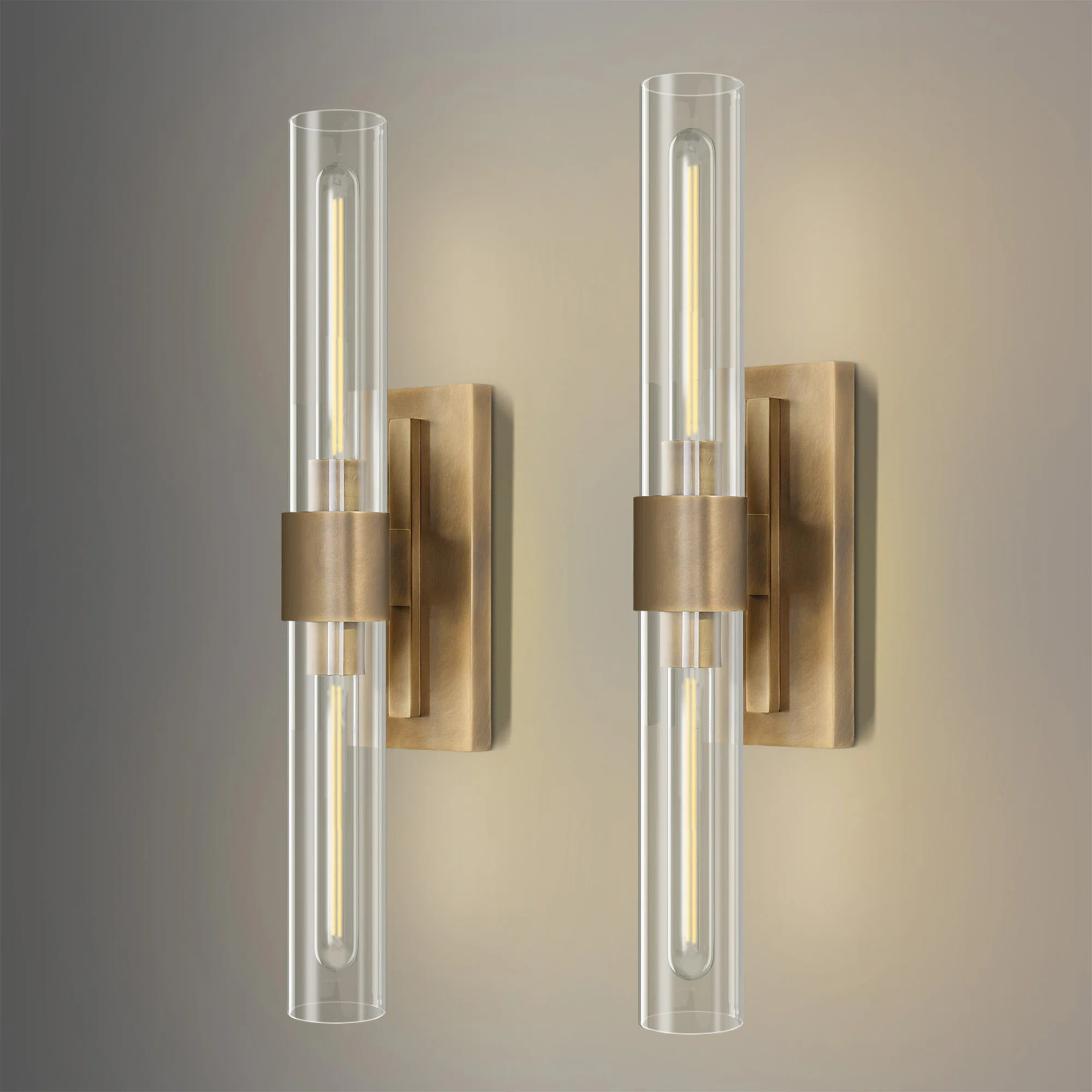 Fabrianna Brass Wall Sconce Light, 22.8'' Gold Sconces Wall Decor with Clear Glass Shade (Set of ... | Wayfair North America