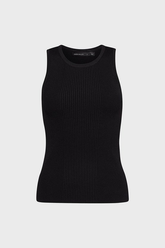 Knitted Rib Crew Neck Vest Top | Karen Millen UK & IE