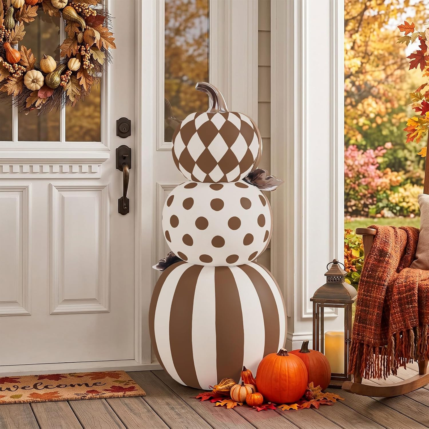 35" Stacked Pumpkin Porch Door Decor Fall Porch Sign Decor Outdoor | Amazon (US)
