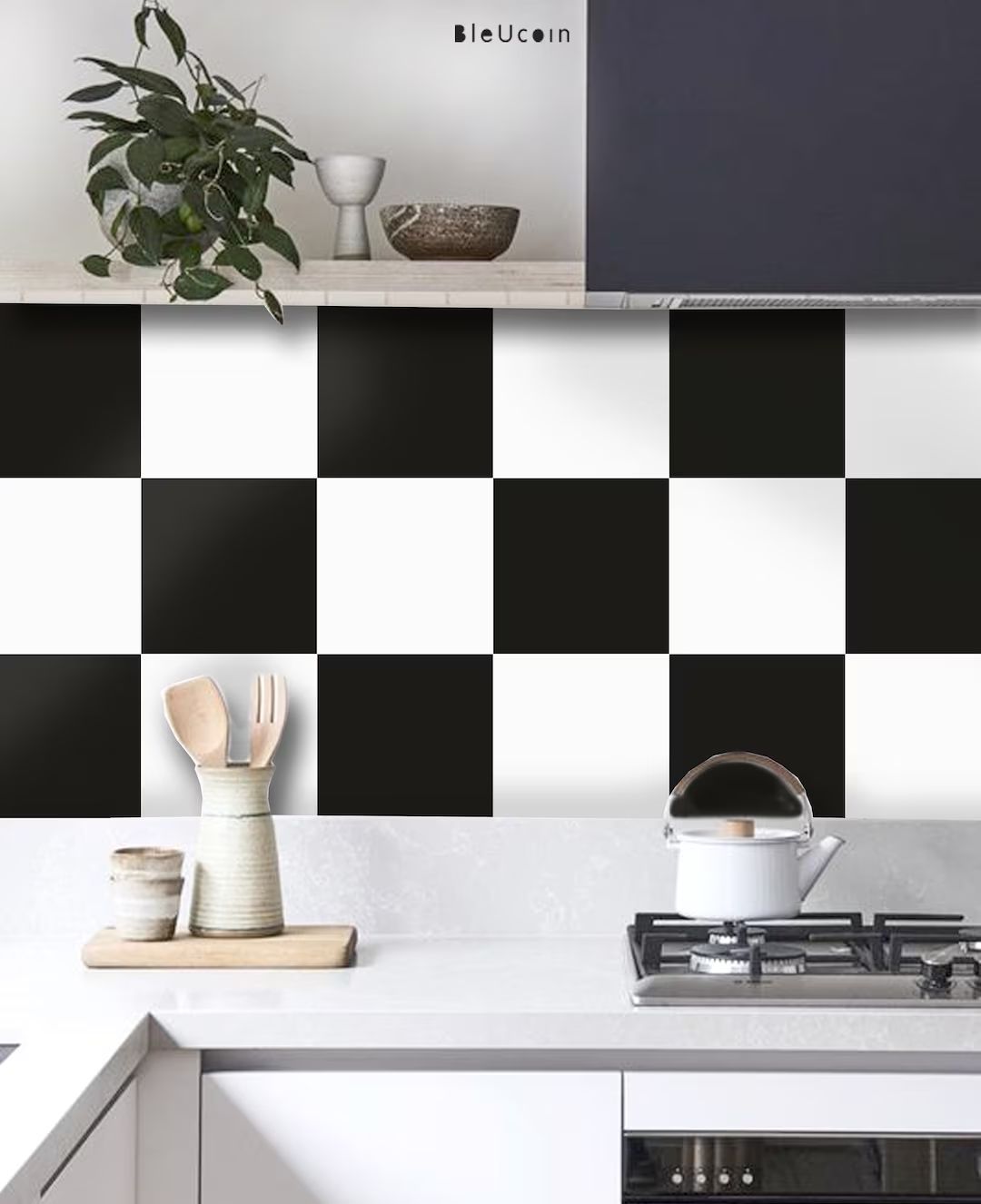 Black & White Checker Solid Tile Wall Stair Floor Self - Etsy | Etsy (US)