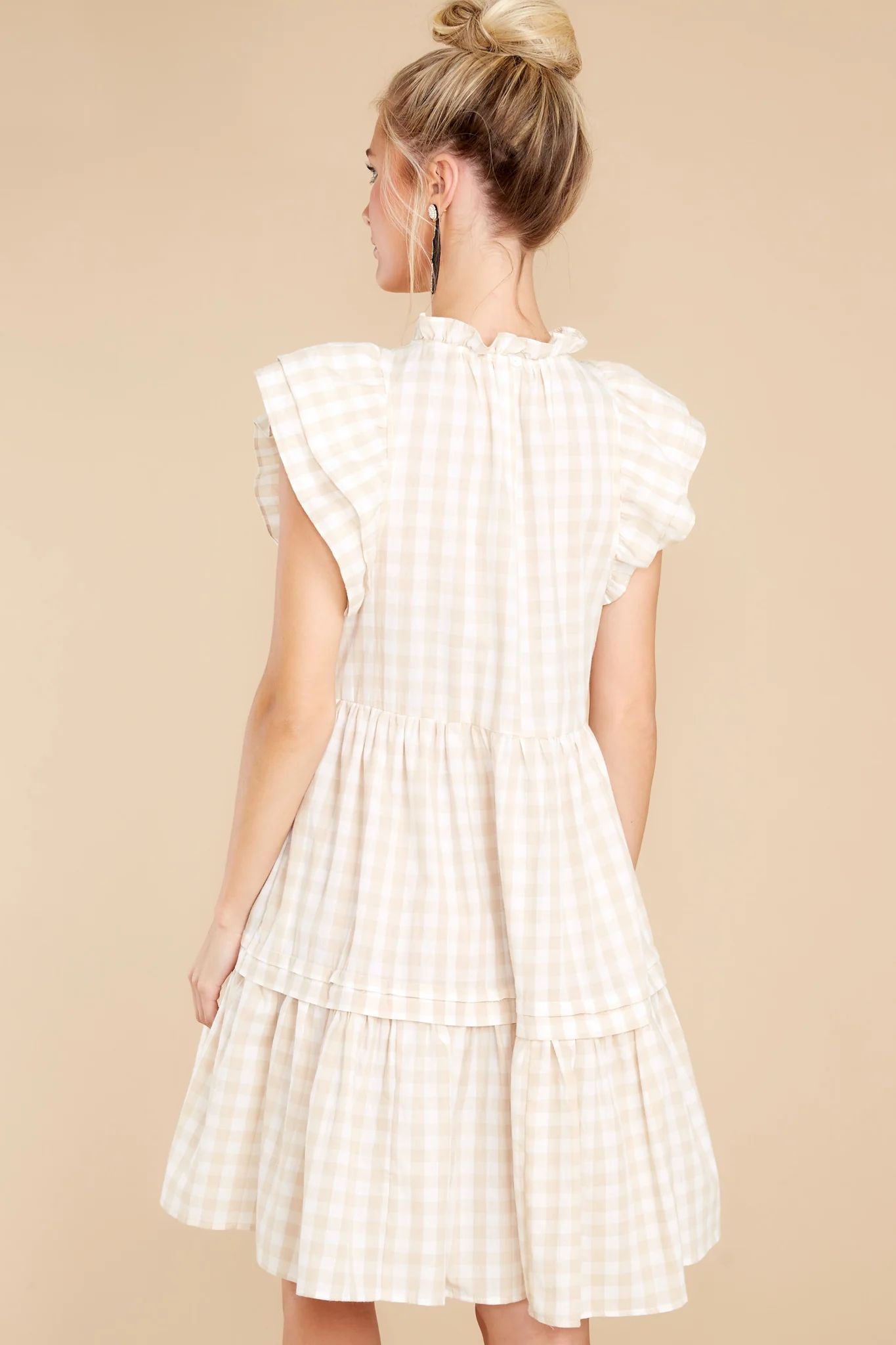 Keep It Sweet Light Tan Gingham Dress | Red Dress 