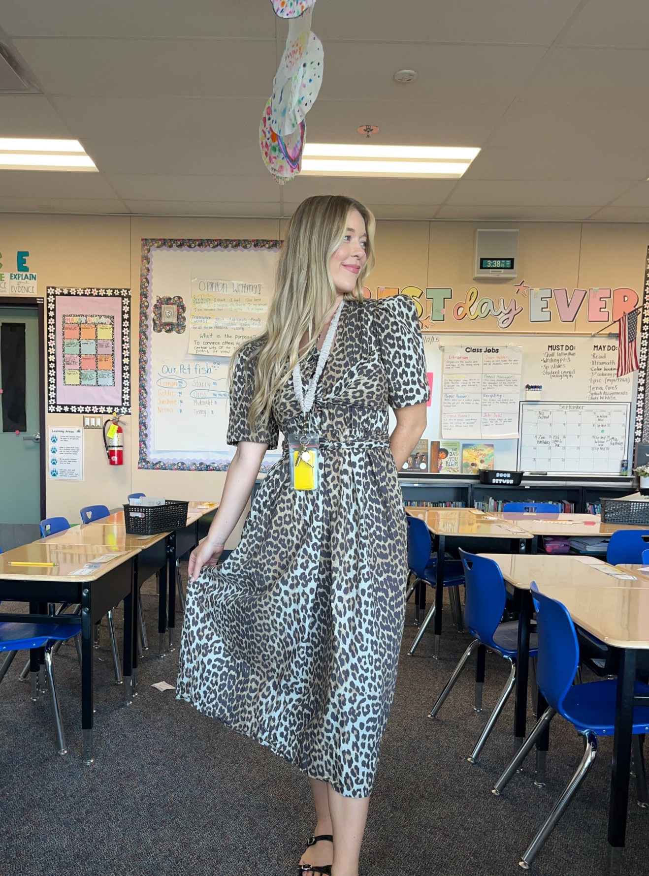 Rent the Runway teacher dress! I wore a brown bandeau under the dress, its open with ties in the front. 🐆 #LTKStyleTip  RTRxJMONTGOMERY50 gets you 50% off!!

#LTKSeasonal #LTKWorkwear
