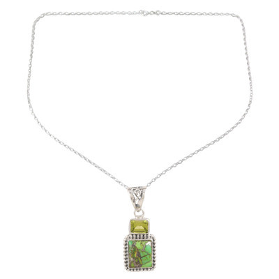 Indian Sterling Silver and Peridot Pendant Necklace | NOVICA