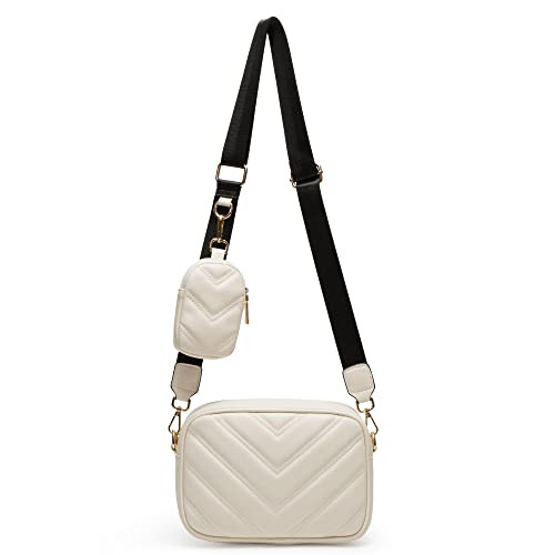 Herald Quilted Small Crossbody Bag with Coin Purse Pouch for Women Designer Square Camera Side Shoulder 2 Size Handbags (White) | Amazon (US)