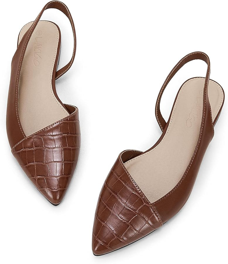 LAICIGO Women's Closed Pointed Toe Flats Slingback Low Heel Slip-on Cutout Animal Print Backless ... | Amazon (US)