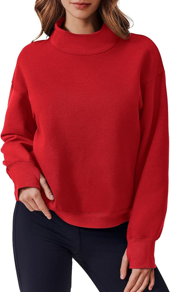 PINSPARK Sweatshirt for Women 2024 Fall Outfits Long Sleeve Fleece Top Turtleneck Sweater Shirts ... | Amazon (US)
