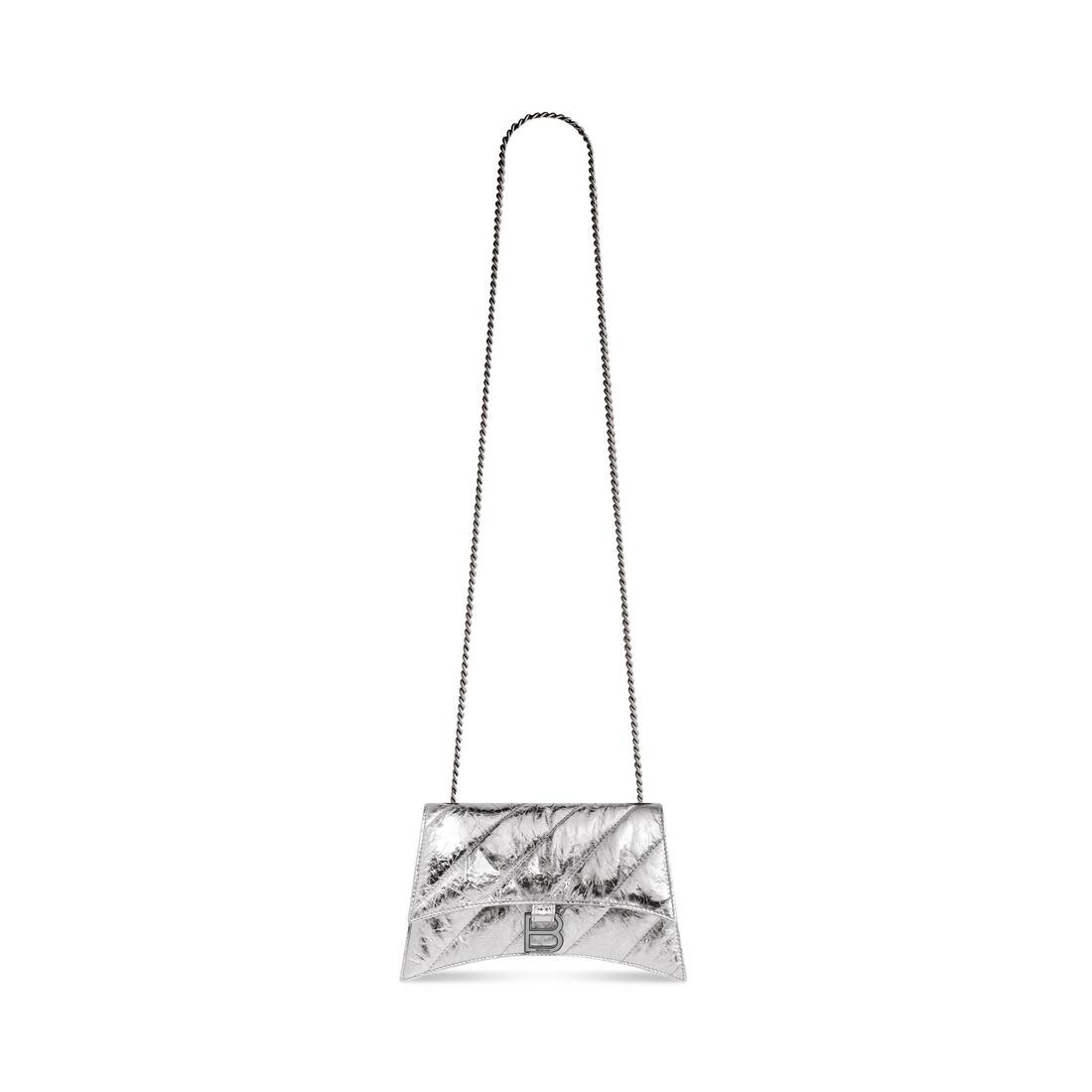 Women's Crush Xs Chain Bag Metallized Quilted in Silver | Balenciaga