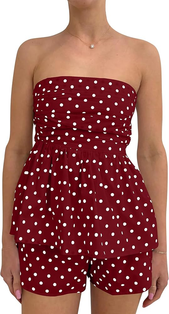 TERIVEEK Polka Dot 2 Piece Lounge Sets for Women Summer Strapless Tube Top and Shorts Set Casual ... | Amazon (US)