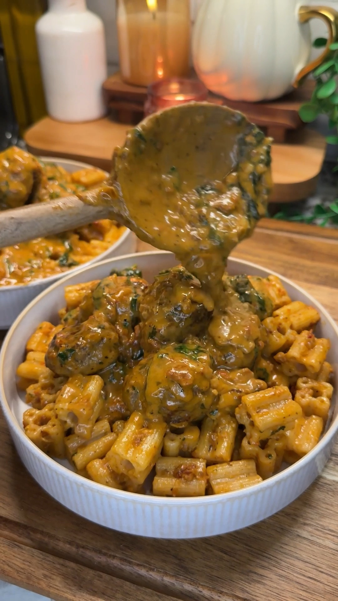 marry me meatballs with pasta is the ultimate cozy meal💍🍝tender, flavorful meatballs with the dreamiest, comforting sauce- you’ll be craving this for dinner all fall long!
#kitchenfavorites #cookingessentials #kitchendecor #cookingmusthaves

Ingredients:

meatballs:
- 1 lb lean ground beef
- 1 egg
- 1/4 cup breadcrumbs
- 1 tsp salt
- 1 tsp black pepper
- 2 tsp onion powder
- 2 tsp garlic powder
- 1 tbsp fresh basil, chopped
- 1 tbsp sun-dried tomatoes, chopped

sauce:
- 4 tbsp butter
- 1/2 yellow onion, diced finely
- 4 cloves garlic, minced
- 1/4 cup sun-dried tomatoes, chopped finely
- 1 tbsp tomato paste
- 1/2 tsp red pepper flakes
- 1 tbsp flour
- 2 cups pasta water
- 1 cup heavy cream
- 1 tsp paprika
- 1 tsp black pepper
- 1 tsp Italian seasoning
- 2 tbsp fresh basil, chopped
- 1 tsp chicken bouillon
- salt to taste
- 2 handfuls spinach
- 1/3 cup freshly grated parmesan

#LTKFamily #LTKHome #LTKSeasonal