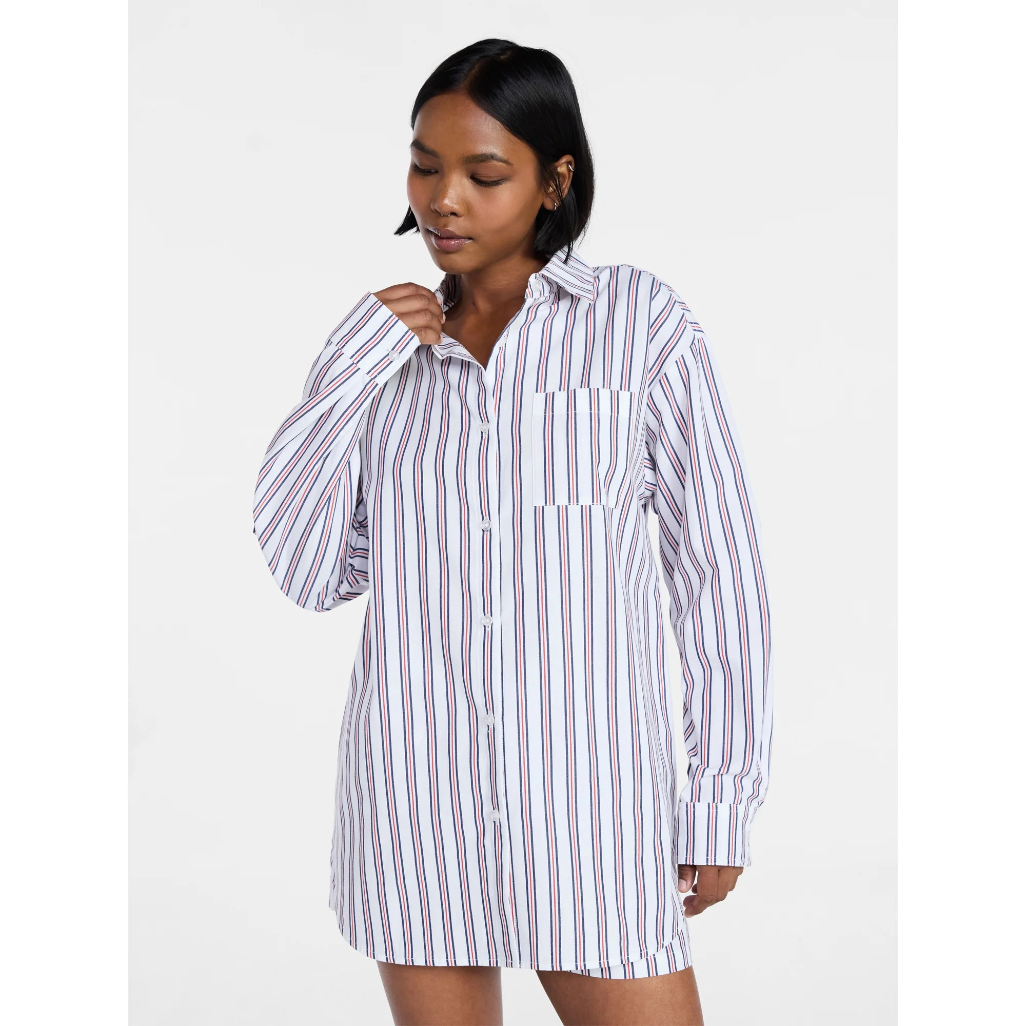 No Boundaries Sleepwear Button Shirt with Long Sleeves, Women's XS-XXL | Walmart (US)