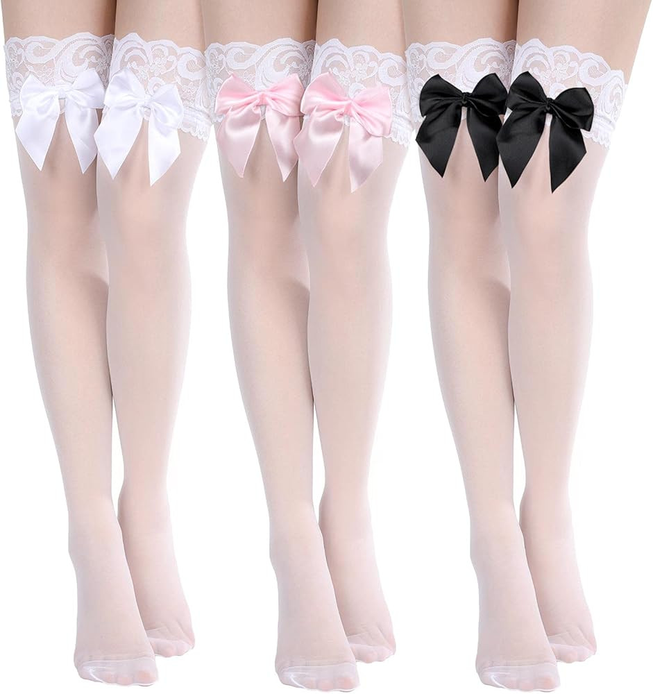 Geyoga Women Bow Lace Thigh High Stockings over the Knee Stocks for Valentine's Day | Amazon (US)