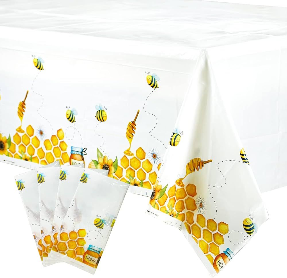 PYCALOW Bee Party Tablecloth - 4 Pack 86'' x 52" Bee Birthday Party Supplies for Bumblebee Themed... | Amazon (US)