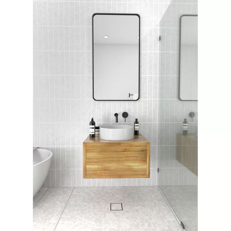 40" x 22" Satin Brass Radius Corner Modern & Contemporary Bathroom/Vanity Mirror | Wayfair North America