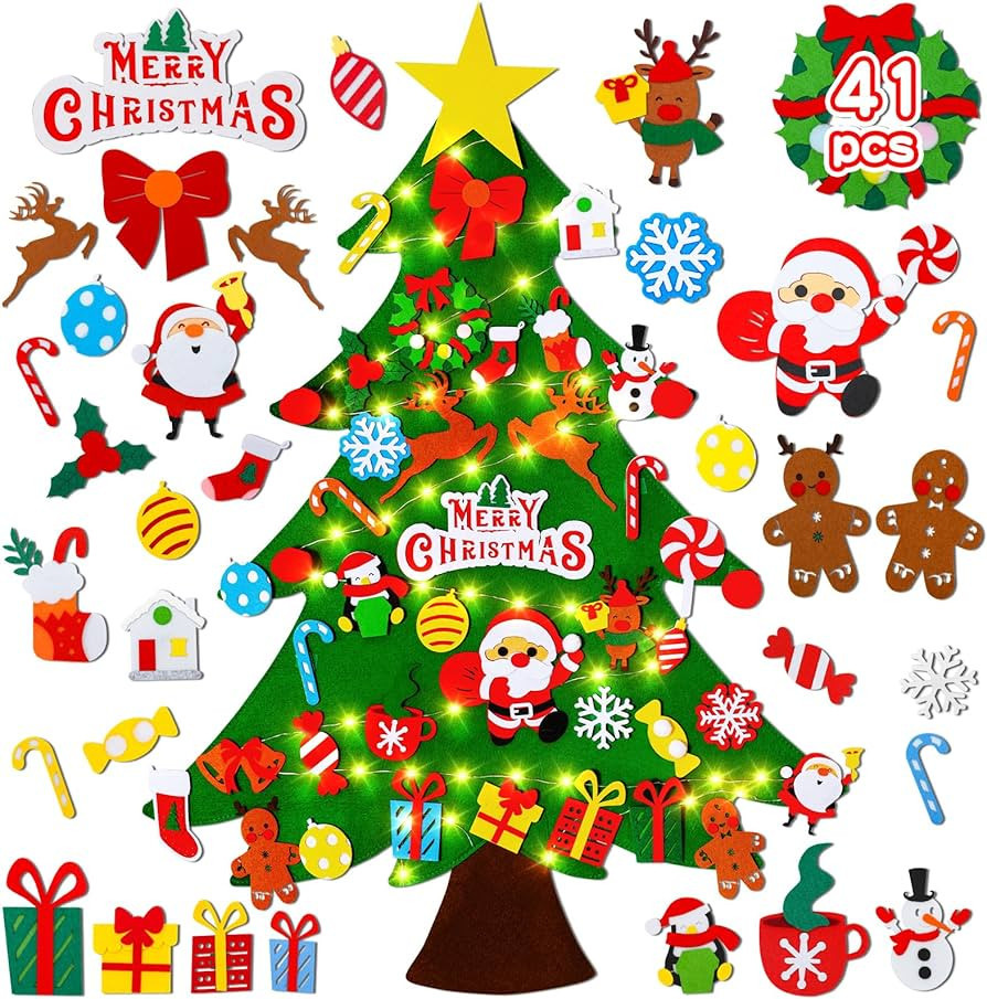Max Fun DIY Felt Christmas Tree Set 3.2Ft with 41 Ornaments for Kids Toddlers Home Wall Hanging F... | Amazon (US)