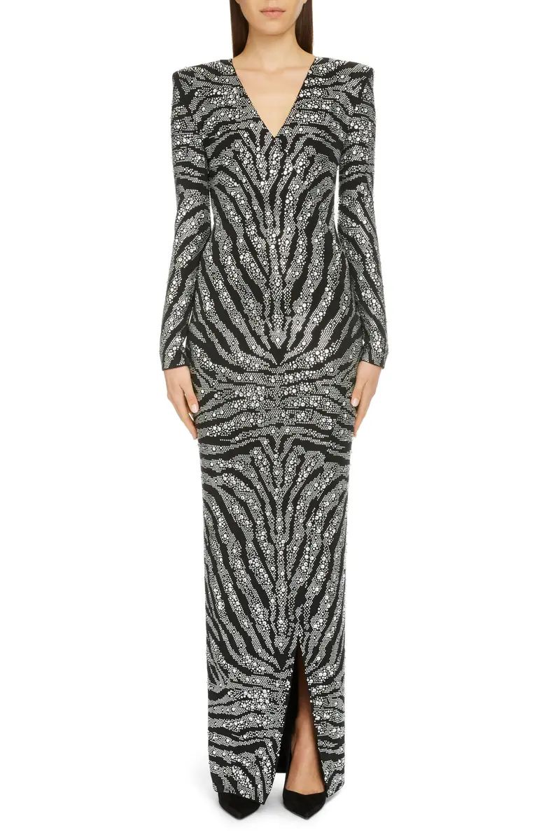 Crystal Zebra Stripe Long Sleeve Gown | Nordstrom
