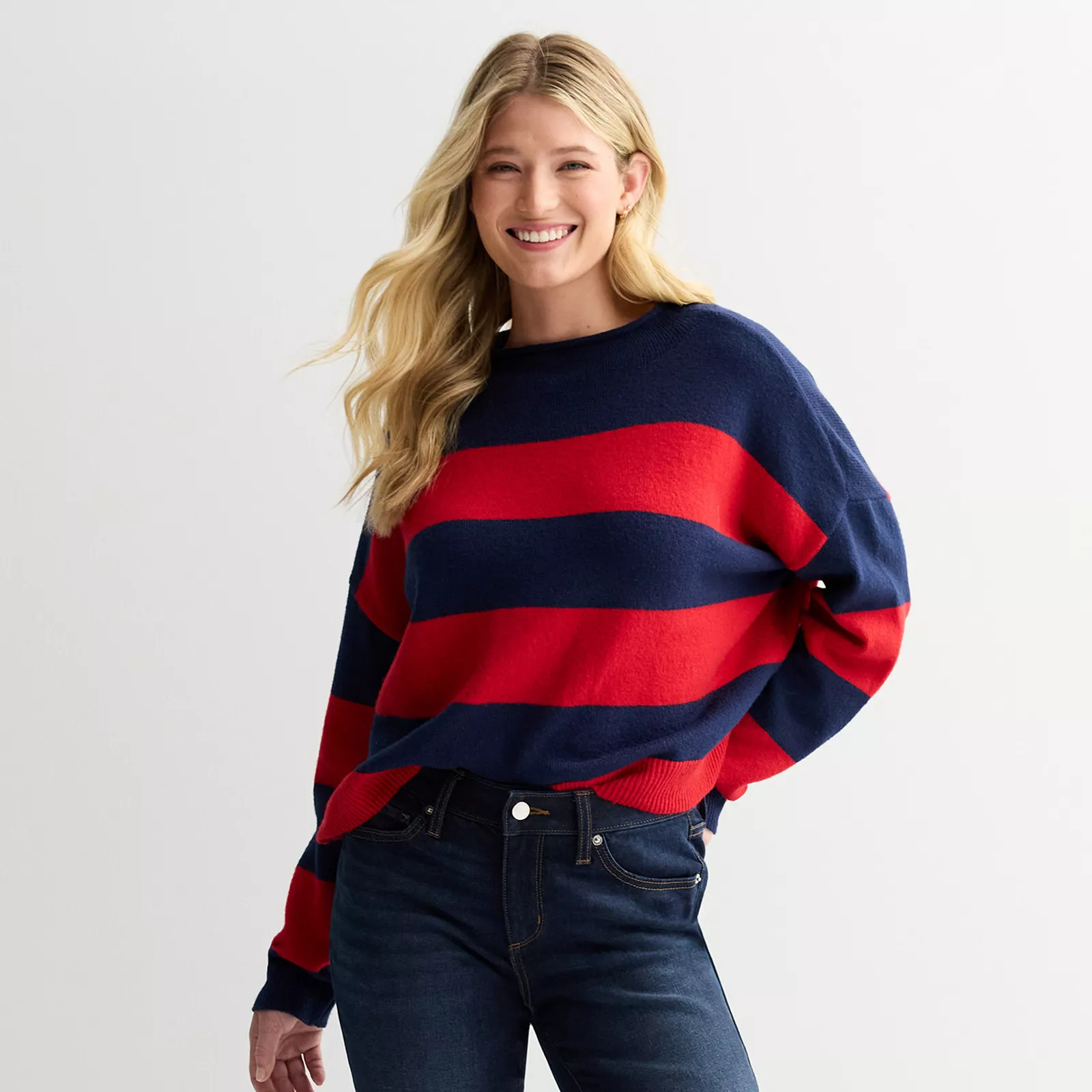 Women's Sonoma Goods For Life® Funnel Neck Sweater, Size: Small, Red Blue Stripe | Kohl's