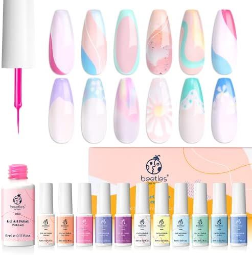 Beetles Gel Polish Nail Art Gel Liner Set-12 Colors Unicorn Dreamy Pastel Gel Art Paint for Swirl... | Amazon (US)