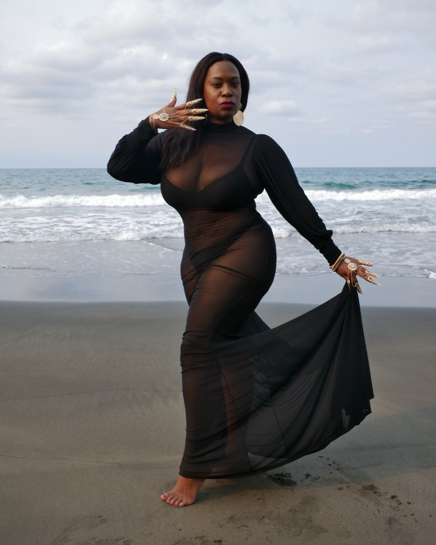 Queen vibes in Costa Rica 🇨🇷 Medium coverup gown (super stretchy), large bikini & gold goddess jewelry on a black sand beach. 

#LTKStyleTip #LTKTravel #LTKSwim