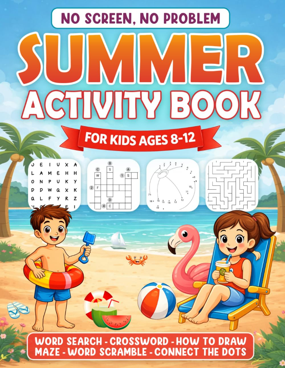 No Screen, No Problem: Summer Activity Book for Kids Ages 8-12: Word Searches, Crosswords, Mazes,... | Amazon (US)