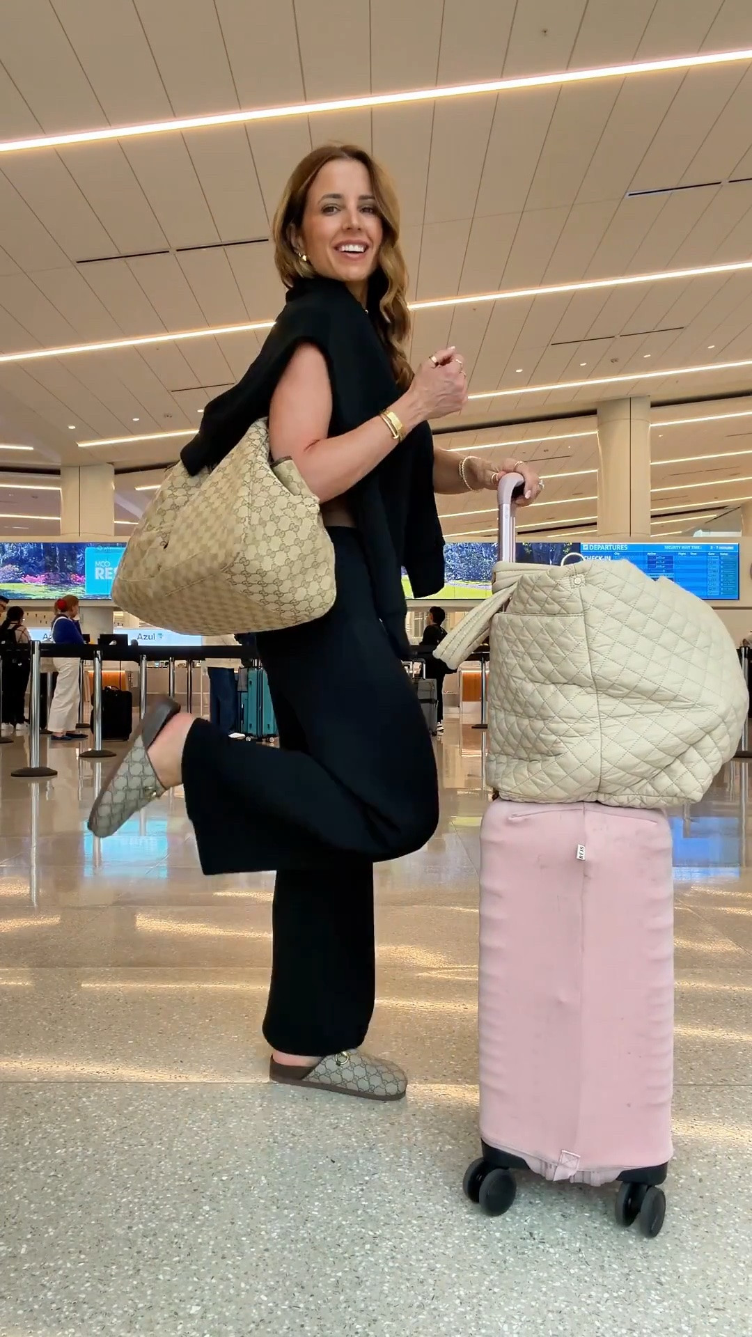 My travel outfit of the day. Airport outfit. What I’m wearing to fly to Iceland. Matching travel set. Matching pant set. Red eye flight outfit. XS petite in pants and XS in half zip. Beis luggage set with covers. Quilted travel tote. Gucci mercato bag in large. ￼

#LTKootd #LTKgrwm #LTKTravel
