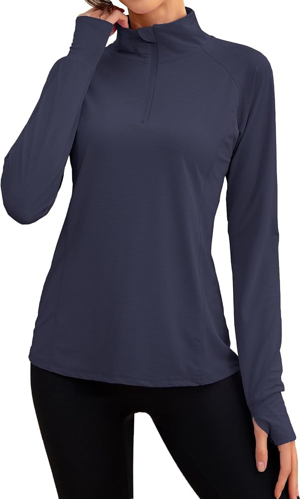 We1Fit Women's UPF 50+ Sun Shirts Long Sleeve Quarter Zip Pullover Lightweight Hiking Running Wor... | Amazon (US)