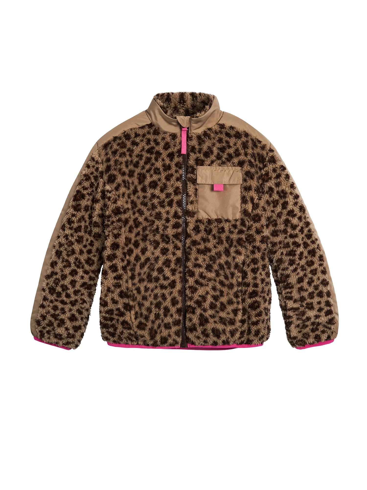 Wonder Nation Girls Mixed Media Sporty Plush Jacket, Sizes 4-18 | Walmart (US)